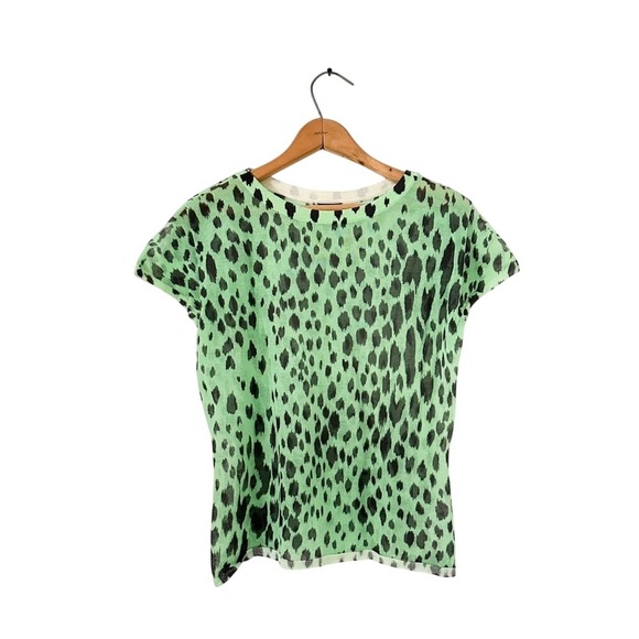 Fausto Puglisi Made in Italy Sheer Leopard Knit Tee – Neon Green Runway Style‎